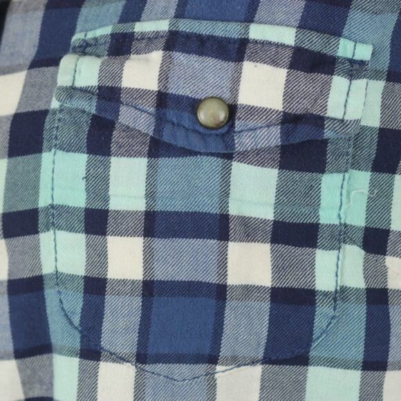 Jachs Girlfriend Bea Women's Medium Blue White Plaid Lightweight Flannel Shirt - Picture 4 of 9